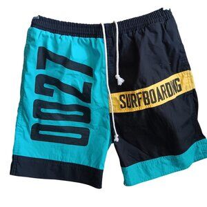 Vintage Mens Swim Trunks Small Priority Male COLORBLOCK Blue Black Yellow SEWN